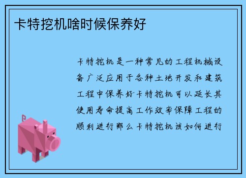 卡特挖机啥时候保养好