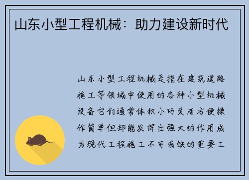山东小型工程机械：助力建设新时代