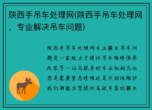 陕西手吊车处理网(陕西手吊车处理网，专业解决吊车问题)